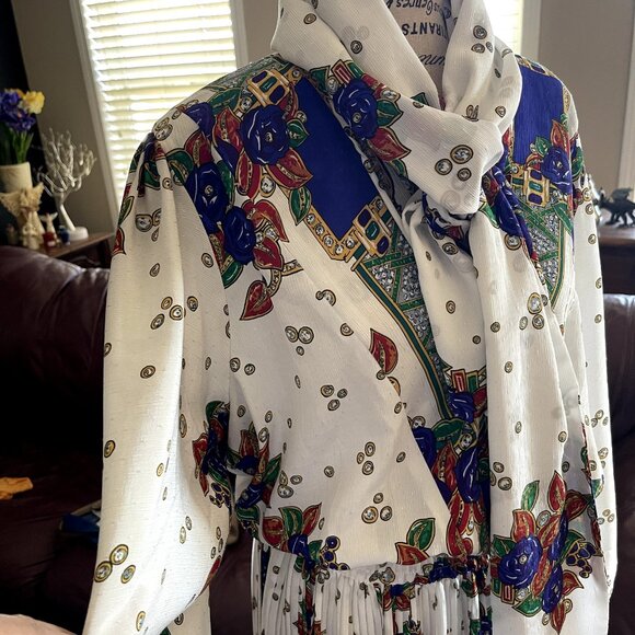 Vintage 80's DIANE FREIS Boho Dress Georgette Midi Floral Paisley Scarf M/L - Picture 9 of 16